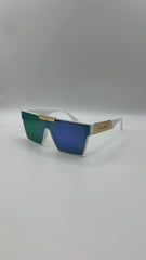 Malibu Glasses – Green & Gold with White Frame